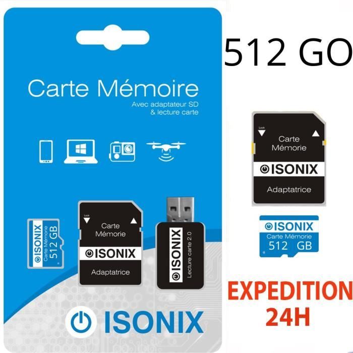 Carte Micro-SD 512 Go classe 10 4K SDXC smartphone tablette caméra sport 100% Reél Class 10 + Lecture Carte