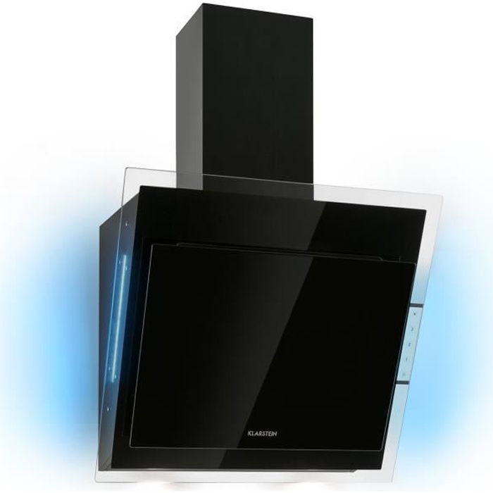Klarstein Mirage 90 Hotte aspirante murale décorative 60cm - évacuation - recyclage 550 m³-h - éclairage LED - classe A - verre noir