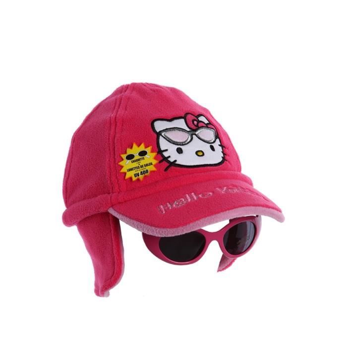 Chapka casquette polaire et Lunettes enfant fille Hello kitty Rose de 3 à 9ans