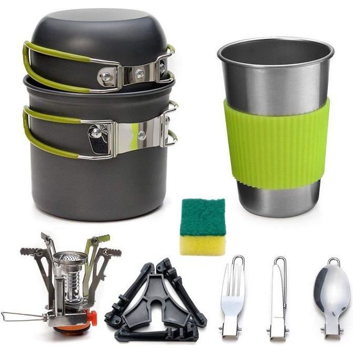 Batterie de cuisine Camping Ensembles de cuisine Kit Cuisinière Ustensile Outil Four Pan Pot Vaisselle 10PCS