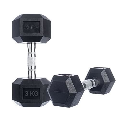 POWRX Haltère hexagonale avec revêtement en caoutchouc Poids: 2 x 3 kg