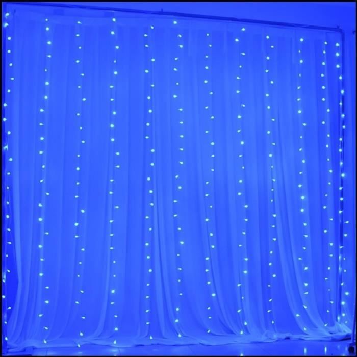 3m * 3m LED rideau lumineux Guirlande lumineuse LED cascade glace bande lumière mise en page de fond décoration de mariage Bleu