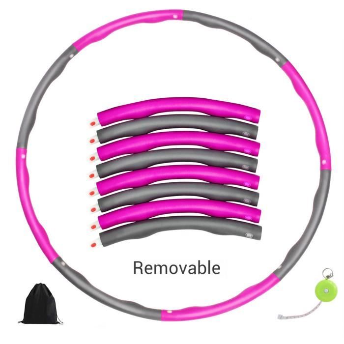 Hula Hoop réglable avec pneus lestés en mousse souple avec 8 sections Pour gym à domicile -Rose