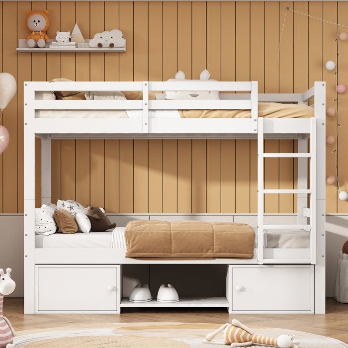 Lit Superposé Métal 90x190 Cm - Pour Enfants Ou Dortoir - Économiseur D'Espace Avec Échelle Et Barrières
