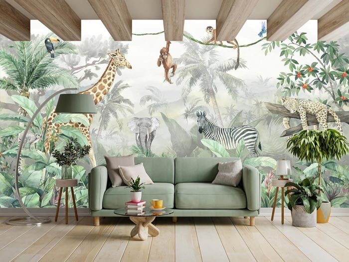 Papier Peint Panoramique Animal Jungle Soie 355x250 cm - Marque ...