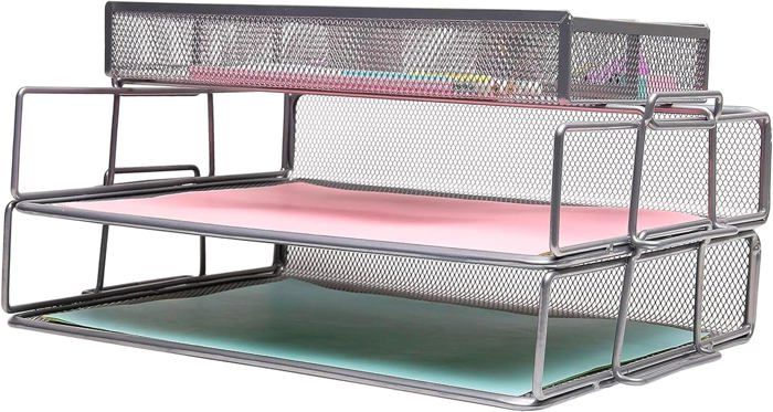 Organiseur De Bureau Epilable à 3 Niveaux Avec 6 Copartients