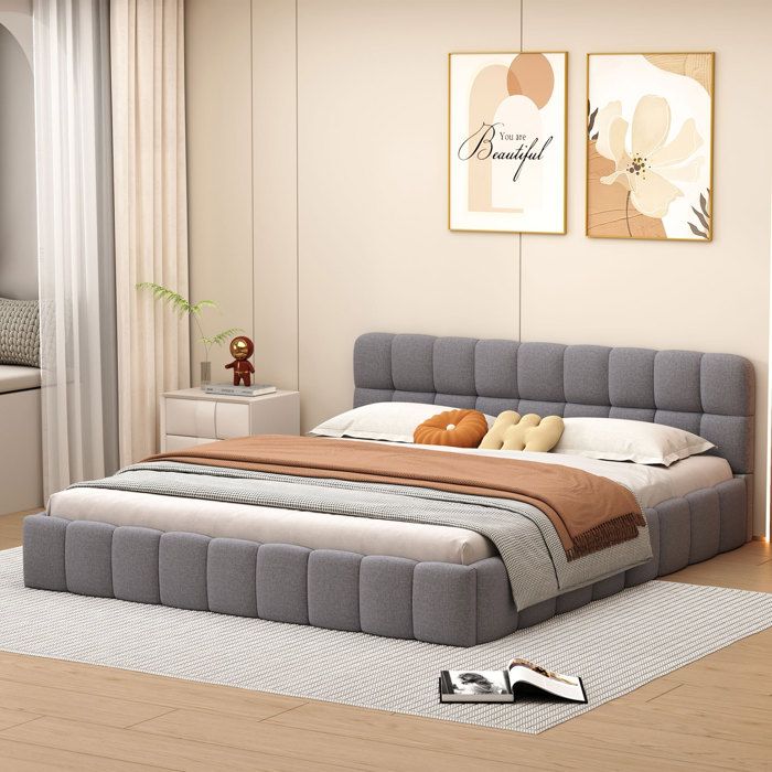 Lit Double Avec Sommier à Lattes – Style Scandinave, Meuble Sauna Avec Boutons Décoratifs