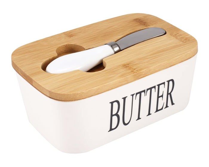 Beurrier En Céramique Magdalithe Avec Couteau – Porcelaine Beige – Vintage
