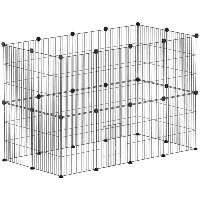 Meilleurs prix pour Enclos pour animaux - PawHut - 24 panneaux - pour lapins, cochons d'inde, hérissons - grillagés en acier - 120 x 60 x 80 cm - noir