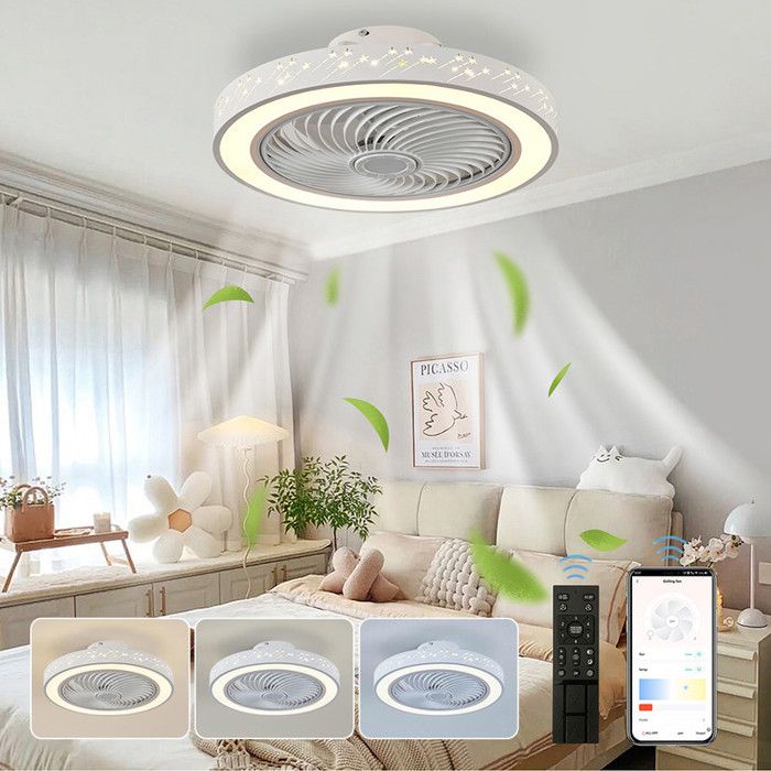 Plafonnier Ventilateur Silencieux avec Lumiere Télécommande / APP Reversible Dimmable - LED 6 Vitesse - Mini Fan Lampe pour Cuisin - Lapamax