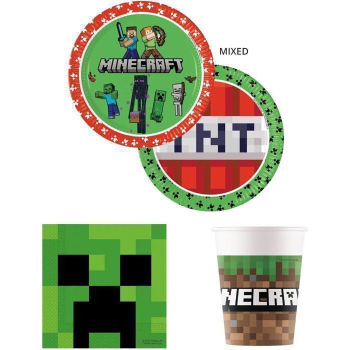 Set de vaisselle de fête ( cde 6 ) Minecraft - 52 pieces - deco  de table - Anniversaire 16P+ 6 ballons offerts
