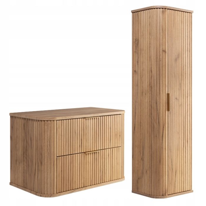 RODAN Ensemble de Meubles de Salle de Bain - ELEGANCE Meuble pour Vasque à Poser et Armoire Murale - chêne artisanal or - 80 cm
