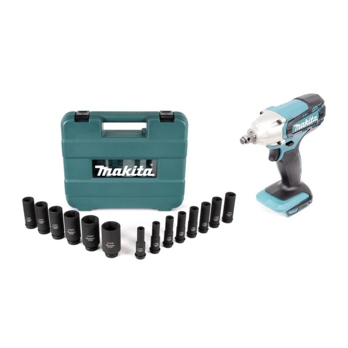 Boulonneuse à chocs sans fil Makita DTW 190 Z 18V Jeu de 14 douilles Sans batterie