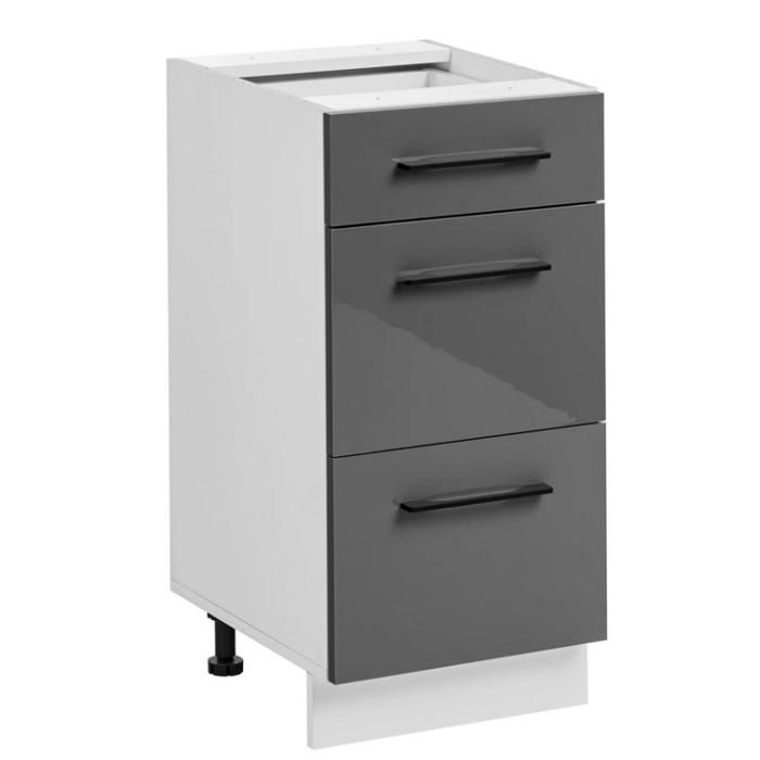 Meuble bas de cuisine avec 3 tiroirs Frida - Gris graphite/Blanc - L 40 x H 81 x P 46 cm