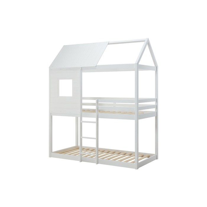 Lits superposés cabane 2 x 90 x 190 cm - Pin et MDF - Blanc - LIDOVARA