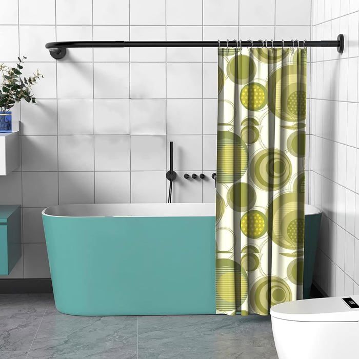 Tringle Rideau Douche Angle L – Barre Extensible Inox 304 Noir – Installation Sans/Avec Perçage – Coin Baignoire Salle De Bain
