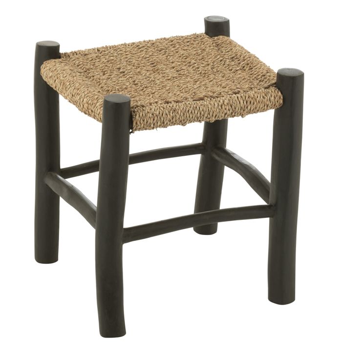 Tabouret carré en bois de teck et jonc de mer Noir 40x40x45 cm Tabouret carré en bois de teck et jonc de mer Noir 40x40x45 cm