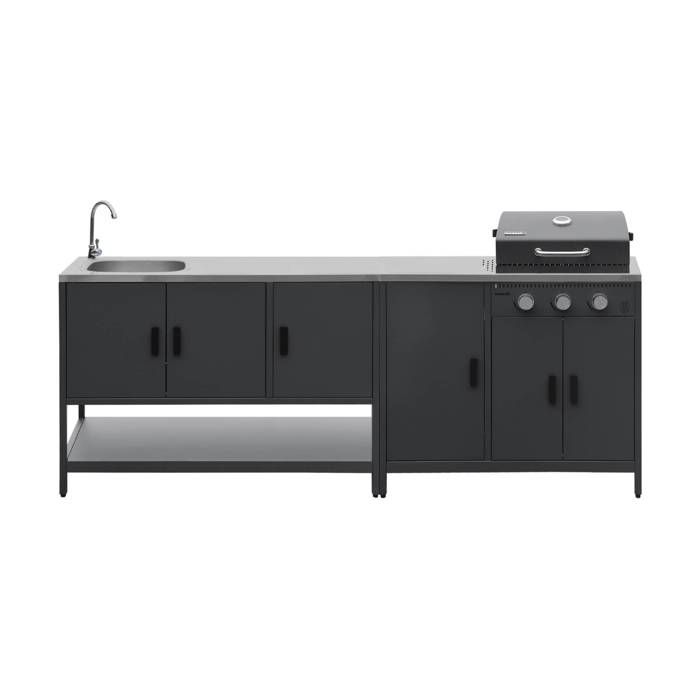 Cuisine extérieure Naxos 2 modules acier inoxydable noir barbecue gaz 3 brûleurs avec évier Cuisine extérieure Naxos 2 modules acier inoxydable noir barbecue gaz 3 brûleurs avec évier