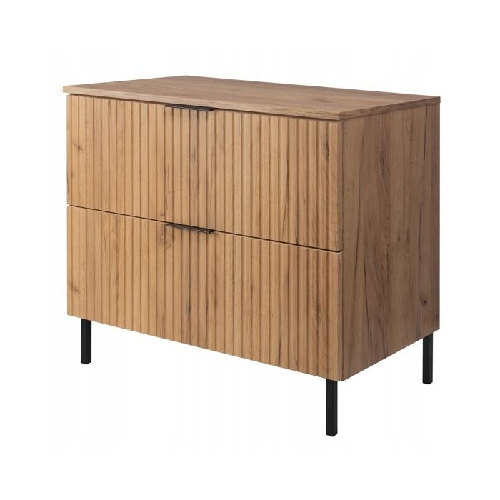 Meuble sous Lavabo sur pieds 80 cm FLOW - Façades rainurées - avec plan de travail - Chêne - 80x46x736 cm