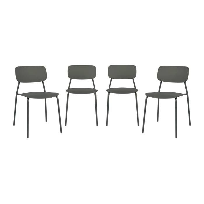 Lot de 4 chaises de jardin empilables acier et plastique kaki - Liva Lot de 4 chaises de jardin empilables acier et plastique kaki - Liva