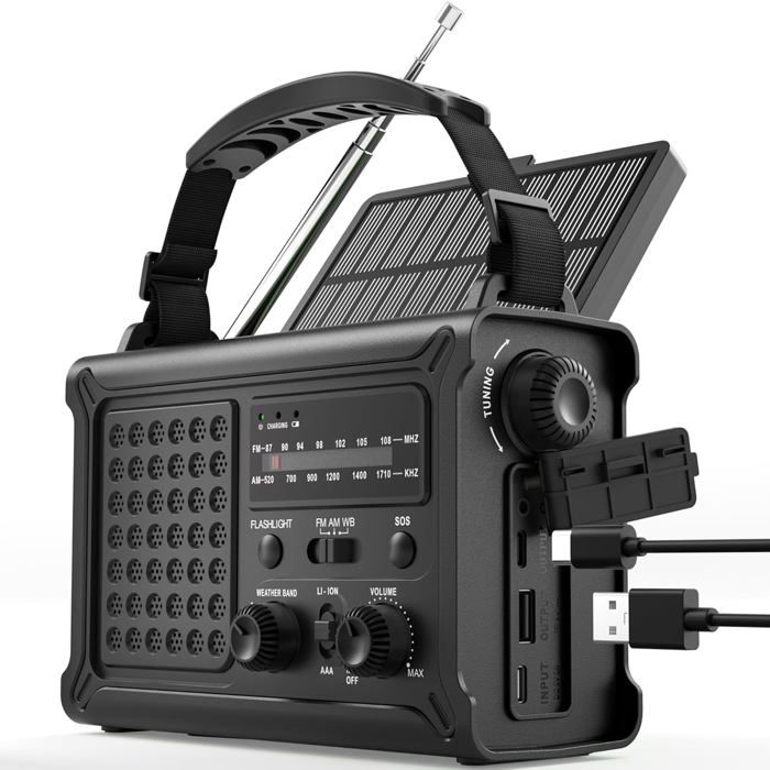 Radio durgence ROCAM 12000 mAh Solaire avec Manivelle Étanche IPX6 Lampe LED Alarme SOS