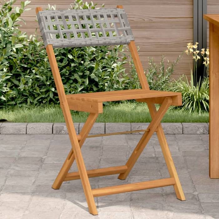 Chaises de bistrot en bois et rotin - vidaXL - Lot de 2 - Gris - Bois dacacia - Résine tressée - 41x525x80 cm