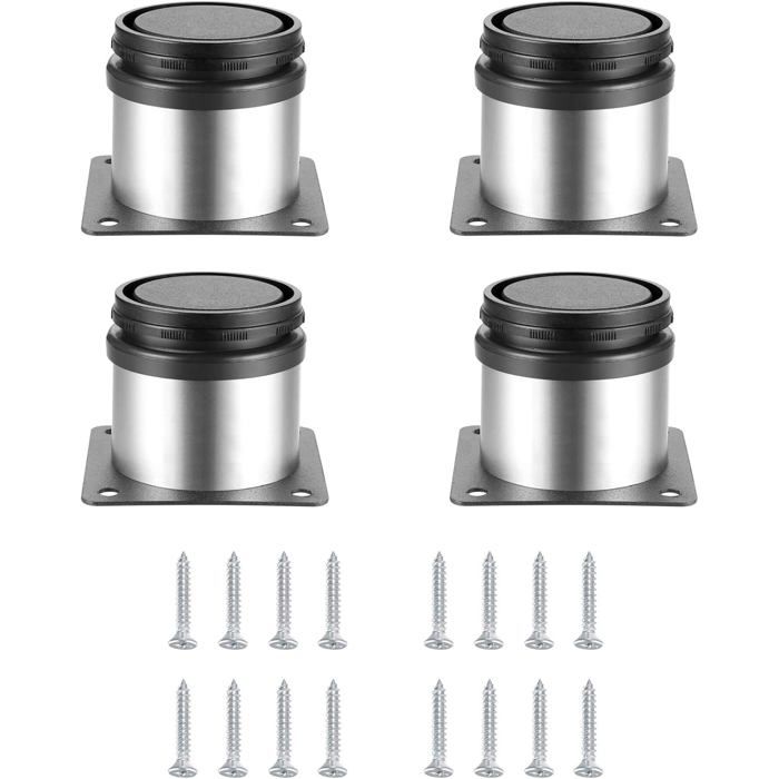4 pieds de meuble réglables en acier inoxydable noir avec vis (hauteur réglable de 0 à 10 mm) (argent 5 x 5 cm)