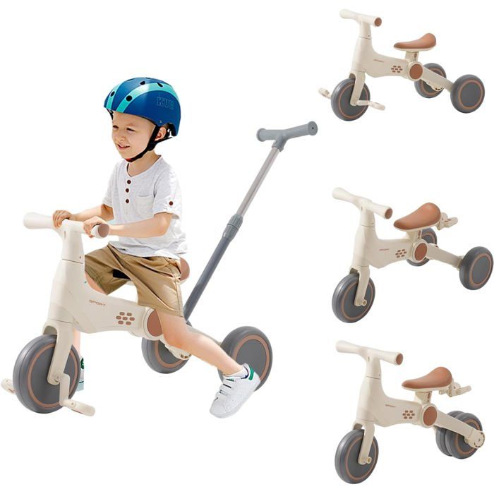 Tricycle Bébé Draisienne avec Putter - Vélo Amovible 4 en