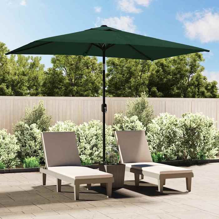 Parasol rectangulaire - Happiness - 200x300 cm - Vert - Hauteur 24 m - Mât en acier - 6 baleines en acier