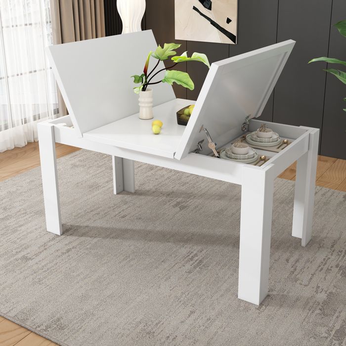 Table à manger multifonctionnelle - RNCYN - 120x70 cm - Blanc - Rangement caché - MDF - Poids 25 kg