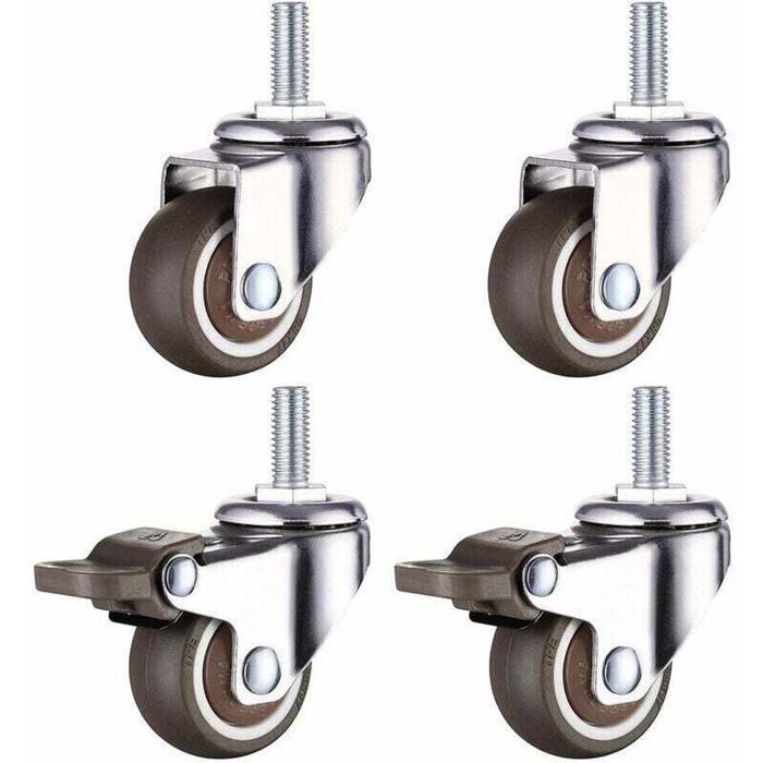 Roulette Pivotante Robuste en Caoutchouc à Tige Filetée M8 pour Chariot à Main Tables de Travail Roues Meuble 1.5 inch Diamètre