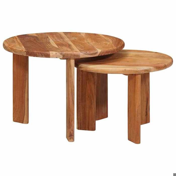 NEW 2026 Tables basses gigognes 2 pcs - Meuble de salon/chambre - Marron Bois dAcacia Massif 50x50x40 cm L66