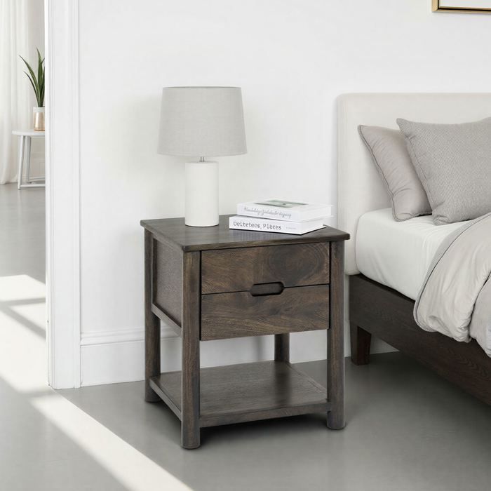 Table de Chevet FADRI 2 Tiroirs et 1 Étagère en Bois Massif Brun Design Élégant Table de Nuit avec Niche Ouverte pour Rangement Table de Chevet FADRI 2 Tiroirs et 1 Étagère en Bois Massif Brun Design Élégant Table de Nuit avec Niche Ouverte pour Rangement