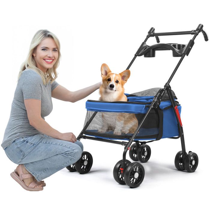 Comparer les prix de Poussette chien chat 4 roues – FIANAO – Pliable compacte – Filet respirant – Freins arrière – Charge max 10 kg – 98 cm