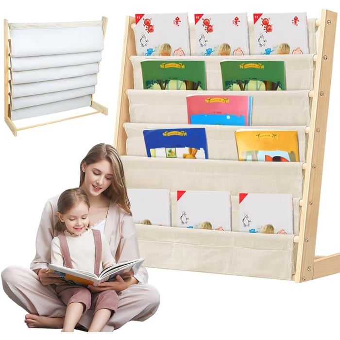 Bibliothèque pour Enfants Étagère à 6 Niveaux pour Livres Fournitures Scolaires pour Chambre d’Enfant Garderie École 60*30*79cm