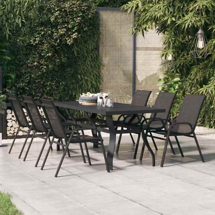 Soldes printemps Table terrasse - Noir - Table de jardin - 1 PC - Noir 180x80x70 cm Acier et verre - T179