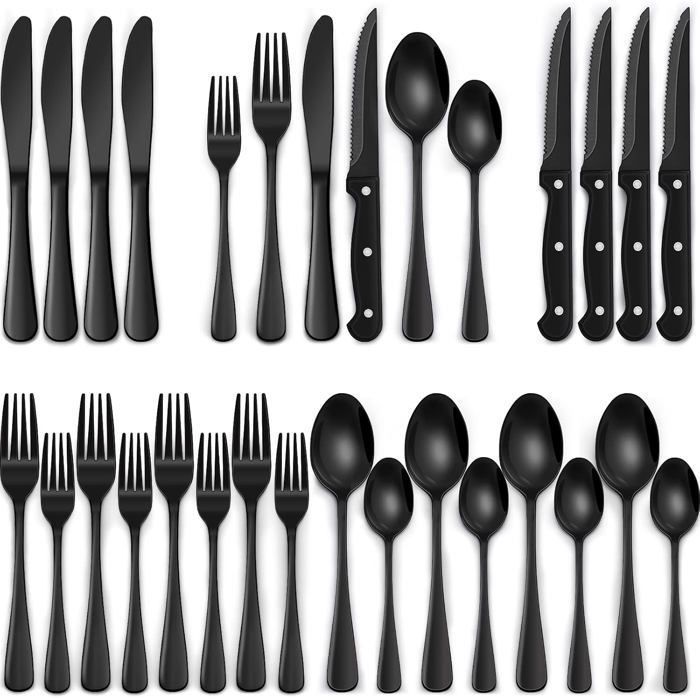 Ménagère 24 pièces en acier inoxydable pour 4 personnes idéale pour un usage en restaurant noire