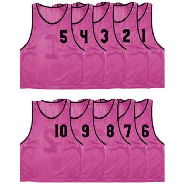 Lot de 10 chasubles numérotées recto-verso de 1 à 10 de taille XXLARGE gilet dentrainement couleur ROSE Lot de 10 chasubles numérotées recto-verso de 1 à 10 de taille XXLARGE gilet dentrainement couleur ROSE