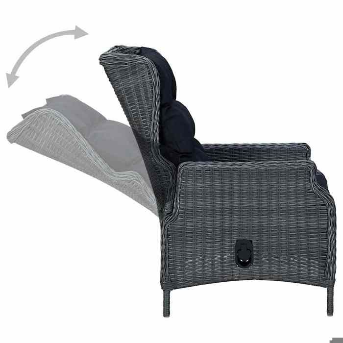 Mode Chaise inclinable de jardin CHEZ YIYI Fauteuil de relaxation élégant 1PERSONNE coussins Résine tressée Gris foncé 56586