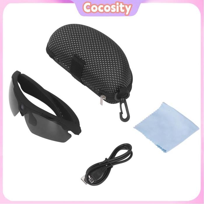 Cocosity Lunettes de caméra avec enregistrement vidéo Lunettes de caméra lunettes de soleil vidéo 1080P Full HD photo sport Noir