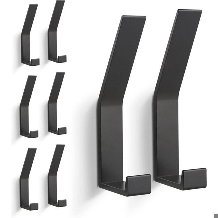 Lot de 8 patères murales modernes pour vestes manteaux vêtements foulards sacs à main etc. (Noir)