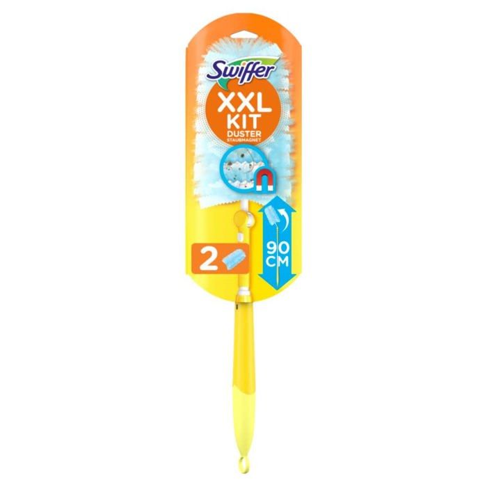 XXL Attrape & Retient Kit De Dépoussiérage avec 1 Manche Télescopique Et 2 Recharges Plumeau Attrape-Poussière Attrape Et Retient