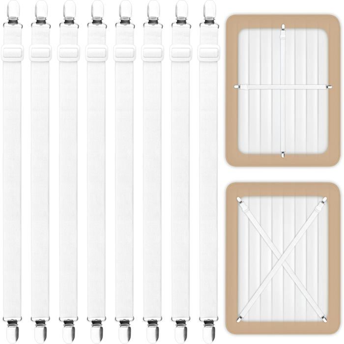 Lot De 8 Tendeurs De Drap De Lit (65 À 220 Cm)-Tendeur De Drap Élastique Et Réglable-Avec Clips Métalliques-Pour Linge De LitMate