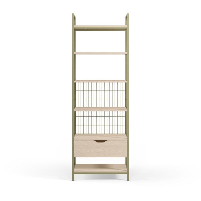 Aqaba - Dressing ouvert modulable 1 tiroir en métal et bois L60xH179 5cm - Vert Aqaba - Dressing ouvert modulable 1 tiroir en métal et bois L60xH179 5cm - Vert
