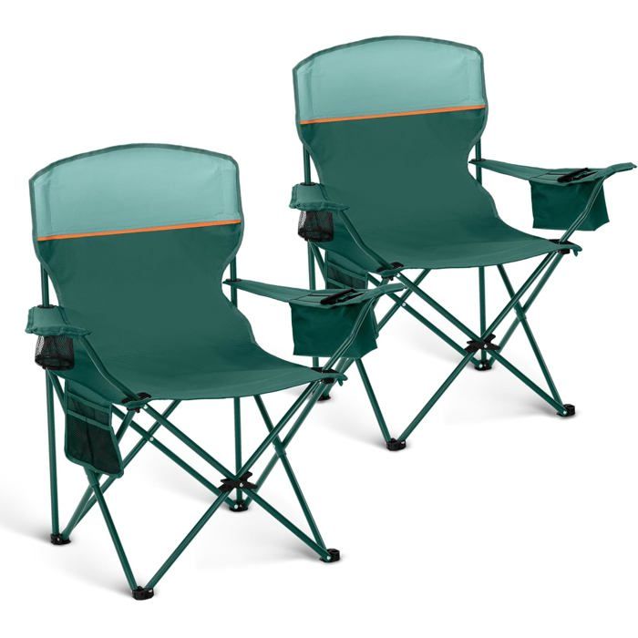 Lot de 2 chaises de camping pliantes - Avec porte-gobelets et accoudoirs - Charge maximale 120 kg