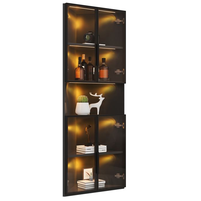 Vitrine dangle 62x32x160cm noire - Meuble triangulaire avec LED portes verre trempé étagère ouverte - Présentoir pour collection
