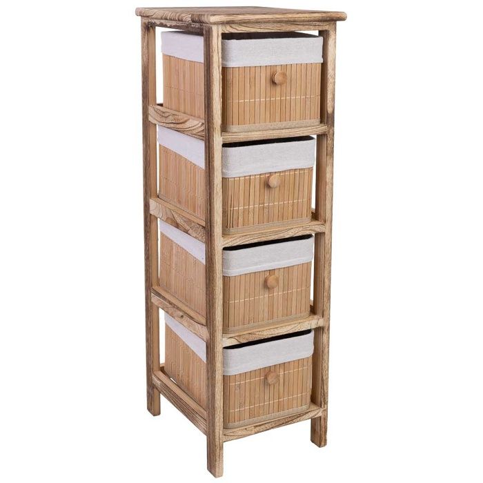 Chiffonnier bois marron 4 tiroirs bambou 26x32x81 cm Chiffonnier bois marron 4 tiroirs bambou 26x32x81 cm
