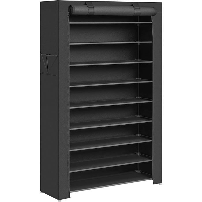 Étagère à Chaussures 10 Niveaux Tissu 40 Paires Housse Protection Cadre Métal Noir Rangement Entrée Sport Talons Pantoufles