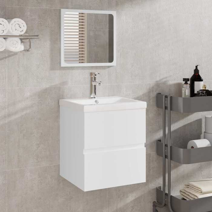Blanc Armoire lavabo de salle de bain avec bassin et miroir Blanc - Meuble Rangement LV26638