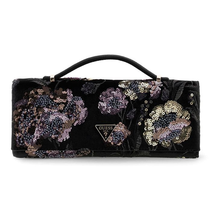GUESS Sac de soirée noir lilas pour femme - Tasmin Top Handle Clutch Black Multi 358090